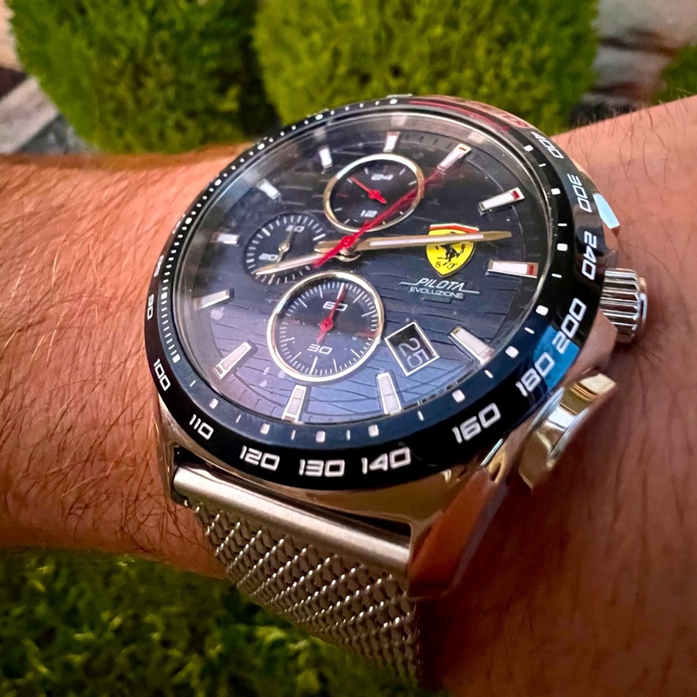 Pilota Evo chronograph watch with leather strap and mesh band